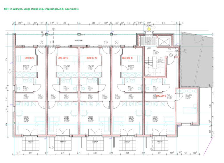 Terrassenwohnung zur Miete - Erstbezug 790 € 2 Zimmer 59 m² EG frei ab sofort Lange Straße Sulingen 27232