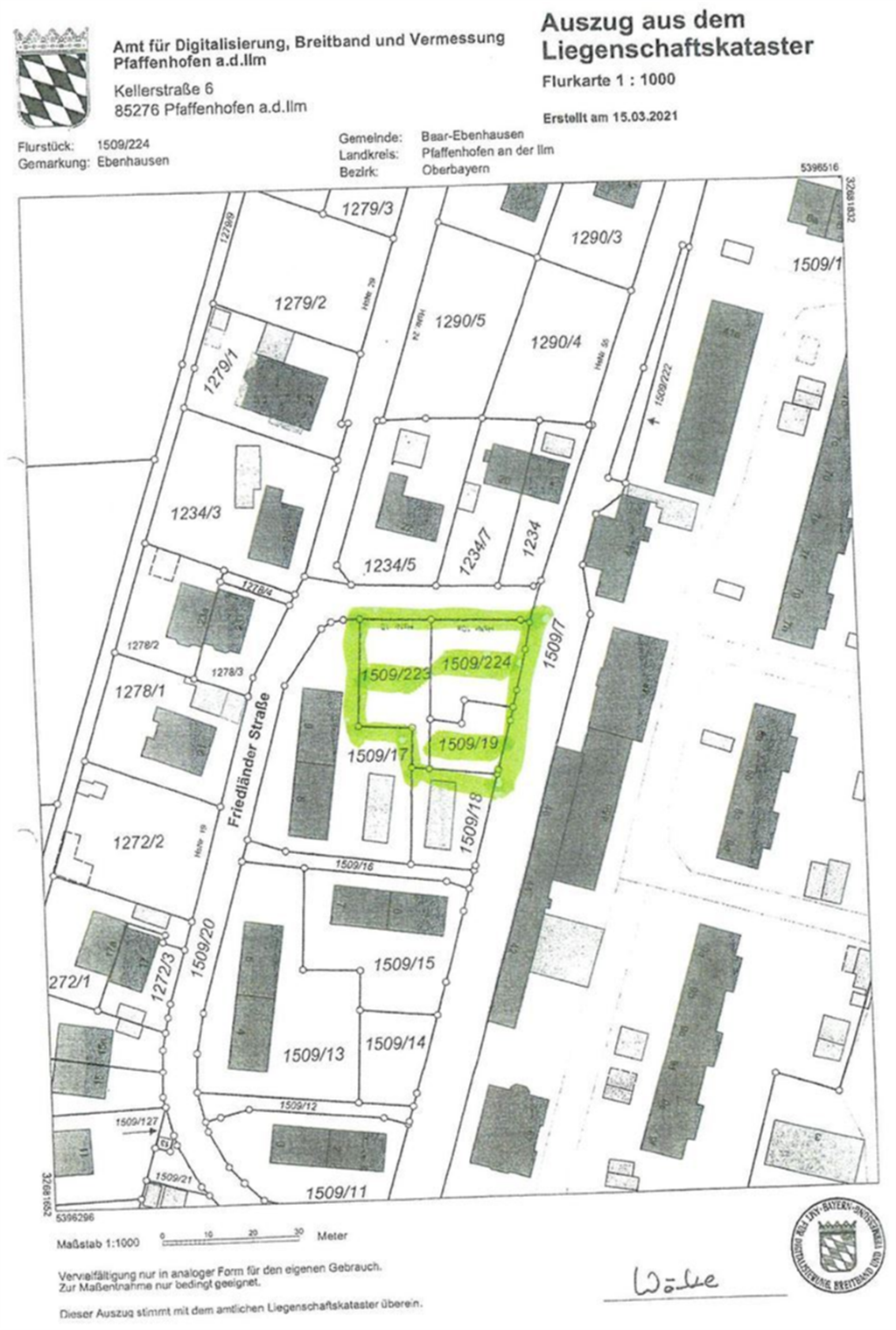 Grundstück zum Kauf 655.000 € 1.020 m²<br/>Grundstück Friedländer Str. 10 Ebenhausen Werk Baar-Ebenhausen 85107