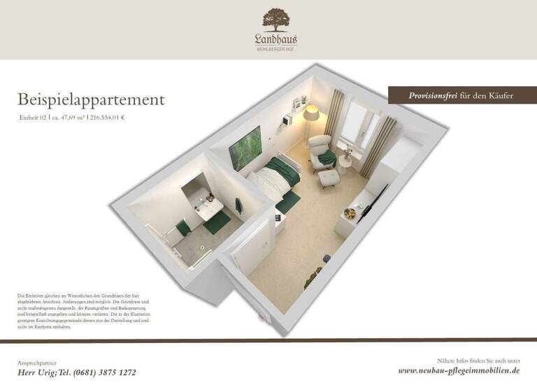 Studio zum Kauf provisionsfrei 216.554 € 1 Zimmer 47,7 m² Günthersleben Drei Gleichen 99869