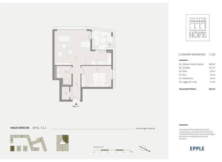 Wohnung zum Kauf - Erstbezug provisionsfrei als Kapitalanlage geeignet 369.900 € 2 Zimmer 56,6 m² Schwetzingen 68723