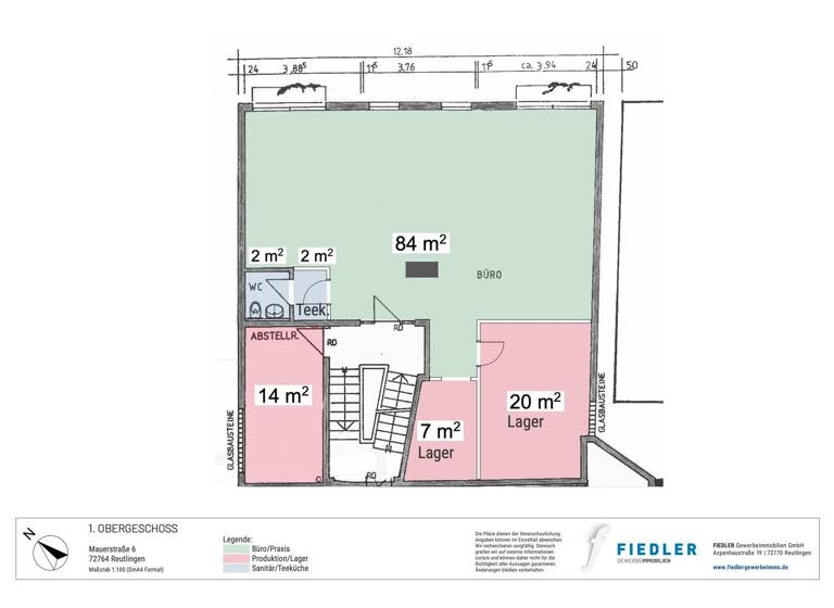 Bürofläche zur Miete provisionsfrei 129 m² Bürofläche Mauerstraße 6 Innenstadt Reutlingen 72764