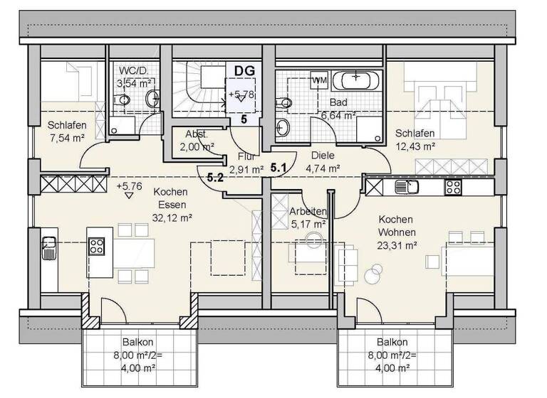 Penthouse zum Kauf - Erstbezug provisionsfrei 256.000 € 2 Zimmer 47 m² 2. Geschoss Feldstraße 15 Erlingen Meitingen 86405