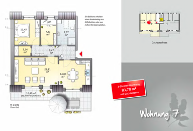 Penthouse zur Miete 1.176 € 3 Zimmer 84 m² 2. Geschoss frei ab sofort Fliederweg 8 Thedinghausen Thedinghausen 27321