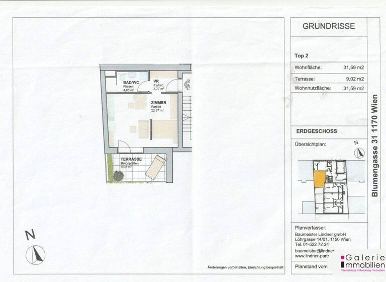 Wohnung zum Kauf - Erstbezug 271.436 € 1,5 Zimmer 31,6 m² EG Wien,Hernals 1170