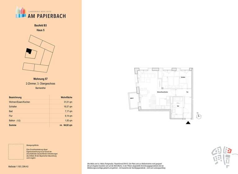 Wohnung zum Kauf - Erstbezug provisionsfrei 619.900 € 2 Zimmer 64,8 m² 3. Geschoss Landsberg Landsberg am Lech 86899