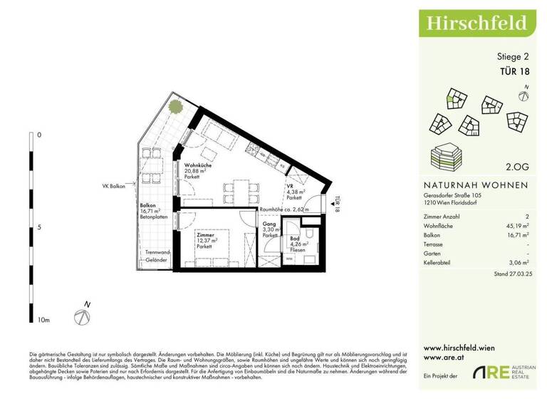 Wohnung zum Kauf - Erstbezug 285.000 € 2 Zimmer 45,1 m² 2. Geschoss Wien 1210