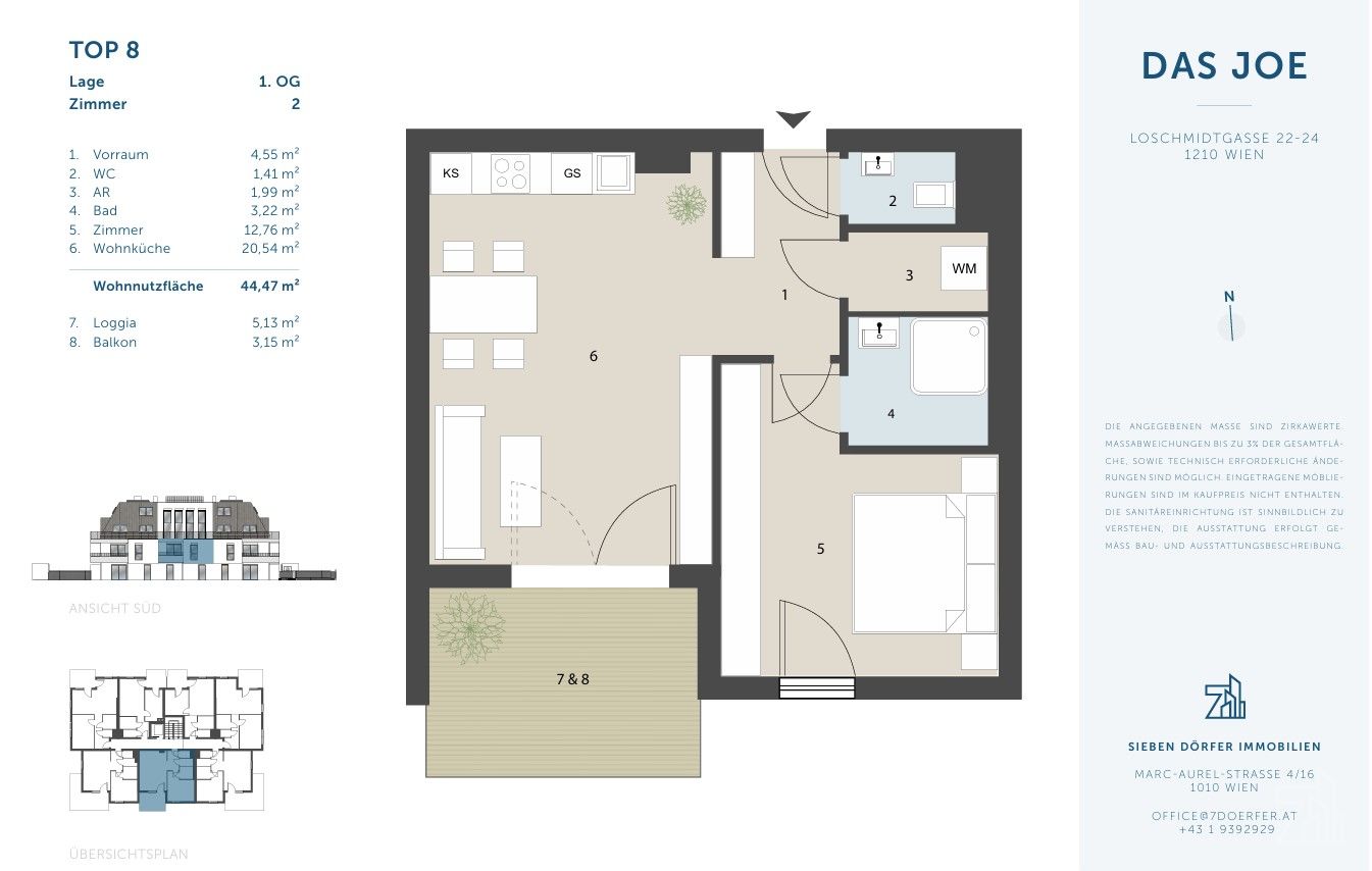 Terrassenwohnung zum Kauf provisionsfrei 302.400 € 2 Zimmer 44,5 m²<br/>Wohnfläche Loschmidtgasse 22-24 Wien 1210