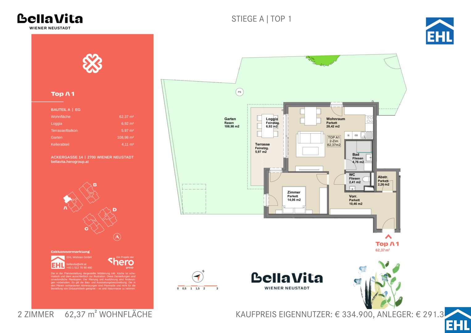 Wohnung zum Kauf 319.900 € 3 Zimmer 71 m²<br/>Wohnfläche 1.<br/>Geschoss Ackergasse Wiener Neustadt 2700