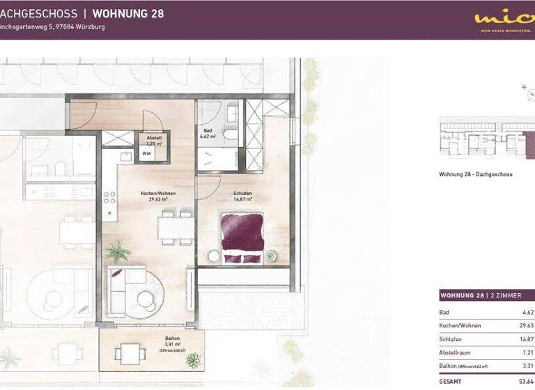Wohnung zum Kauf - Erstbezug 355.000 € 2 Zimmer 53,6 m² Heidingsfeld Würzburg 97084