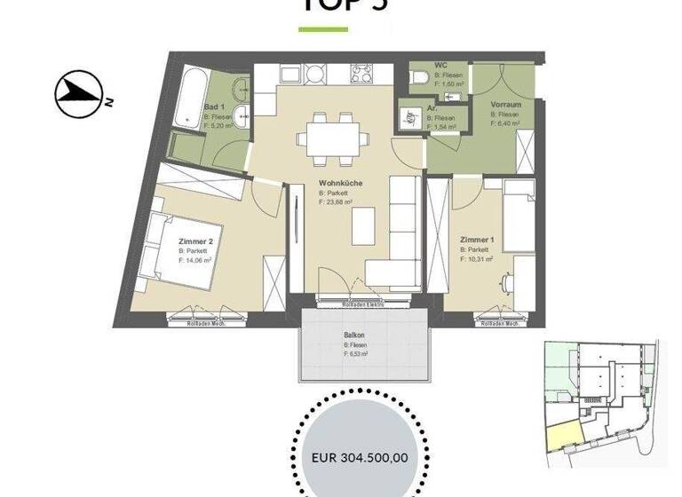 Wohnung zum Kauf provisionsfrei 304.500 € 3 Zimmer 62,8 m² 1. Geschoss Hauptstraße 89 Kritzendorf 3420