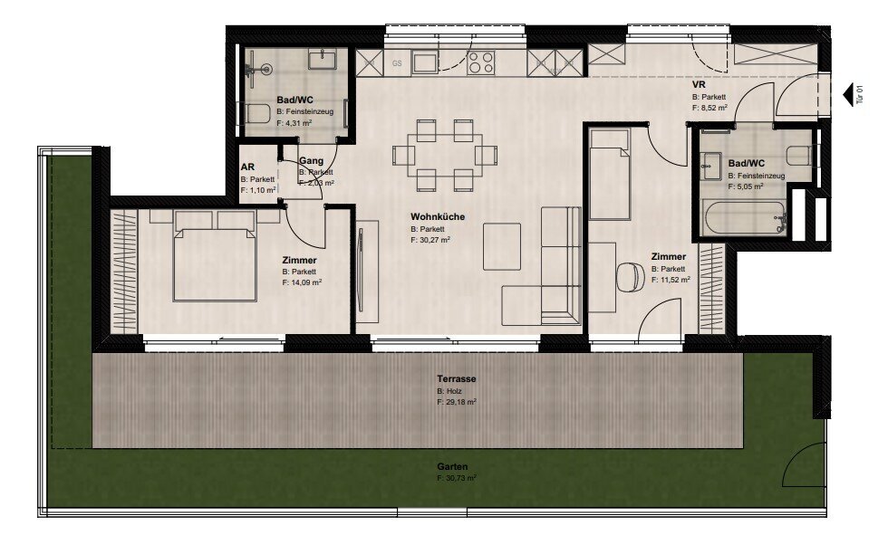 Wohnung zur Miete 1.573 € 3 Zimmer 77 m²<br/>Wohnfläche EG<br/>Geschoss Wien 1140