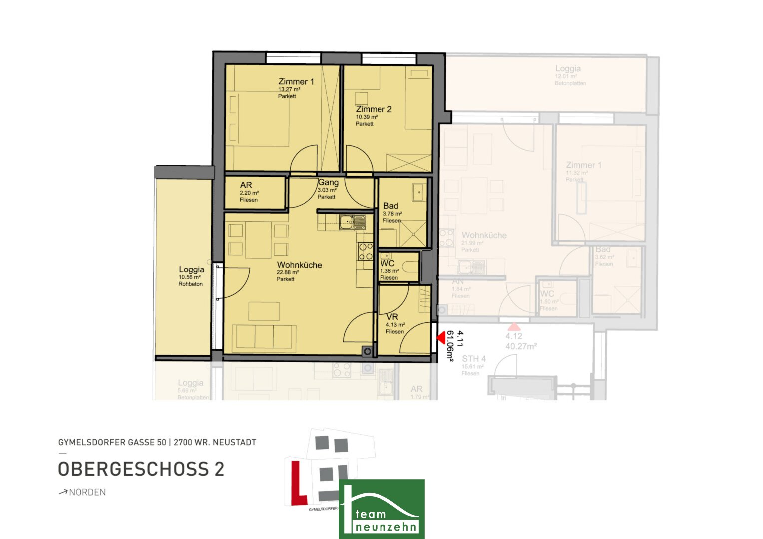 Wohnung zur Miete 694 € 3 Zimmer 61,3 m²<br/>Wohnfläche 2.<br/>Geschoss Gymelsdorfergasse 50 Wiener Neustadt 2700