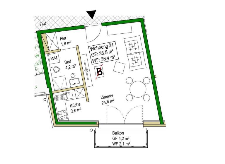 Studio zur Miete 389 € 1 Zimmer 36 m² 2. Geschoss Stadtgebiet Furtwangen im Schwarzwald 78120