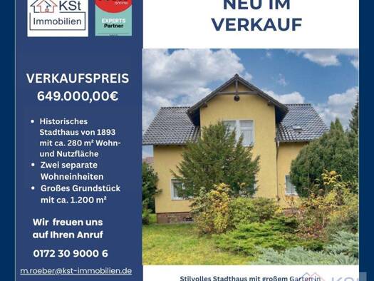 Stadthaus zum Kauf 649.000.000 € 8 Zimmer 170 m² 1.200 m² Grundstück Markkleeberg 04416