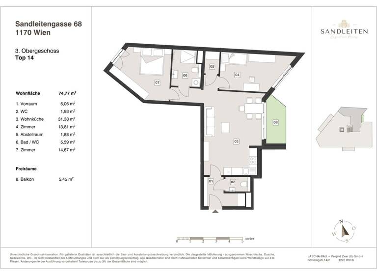 Wohnung zum Kauf - Erstbezug 639.000 € 3 Zimmer 74,8 m² 3. Geschoss Wien,Hernals 1170