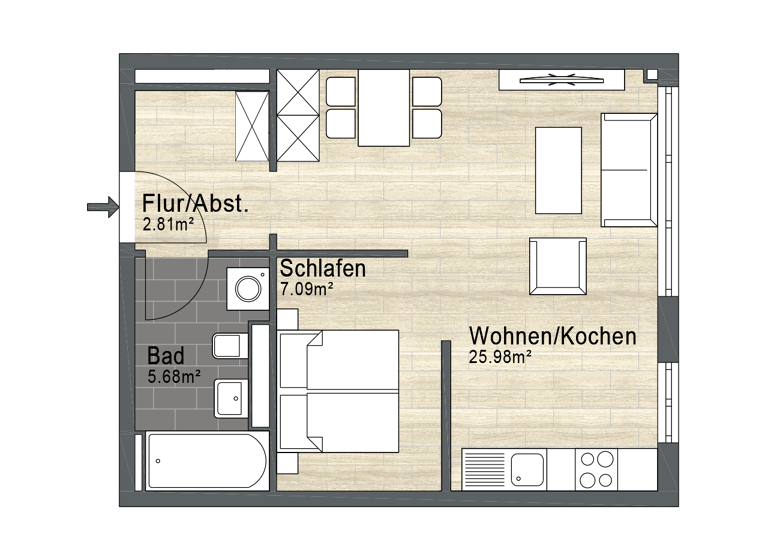 Wohnung zum Kauf 399.000 € 1,5 Zimmer 42 m² EG Sendling München 81371