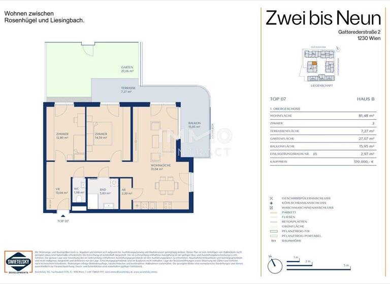 Wohnung zum Kauf - Erstbezug provisionsfrei 519.000 € 3 Zimmer 81,5 m² 1. Geschoss Wien 1230
