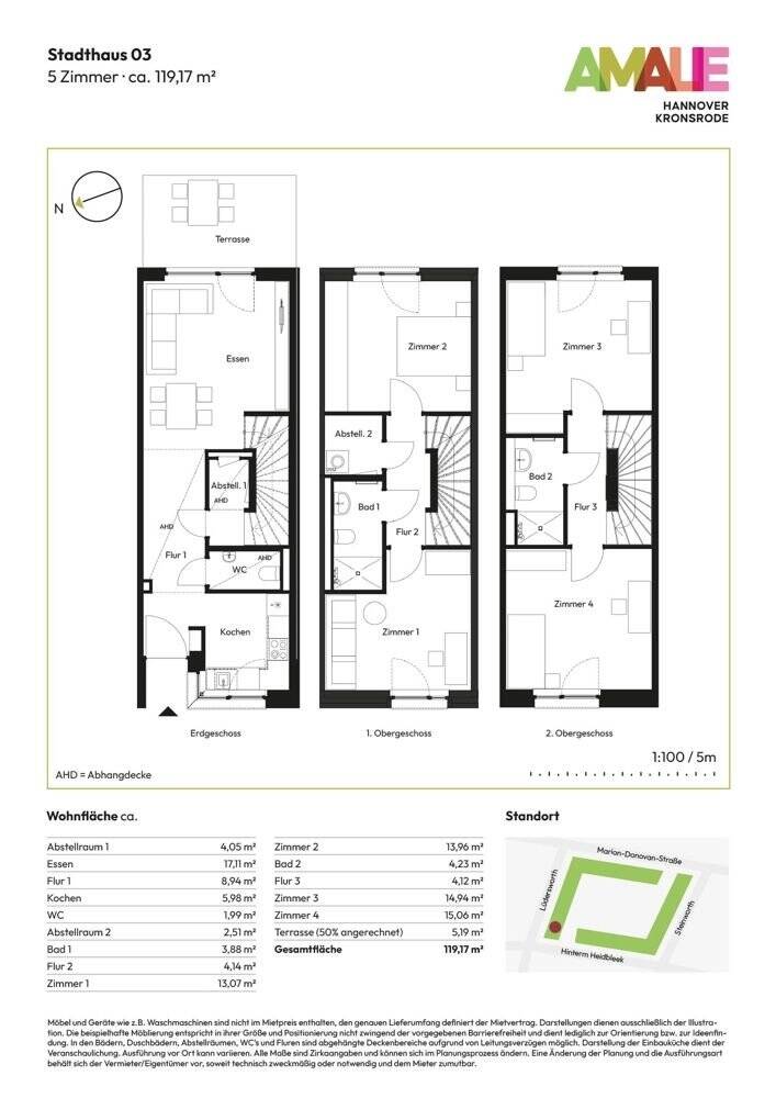 Wohnung zur Miete 1.695 € 5 Zimmer 119,2 m²<br/>Wohnfläche Bemerode Hannover 30539