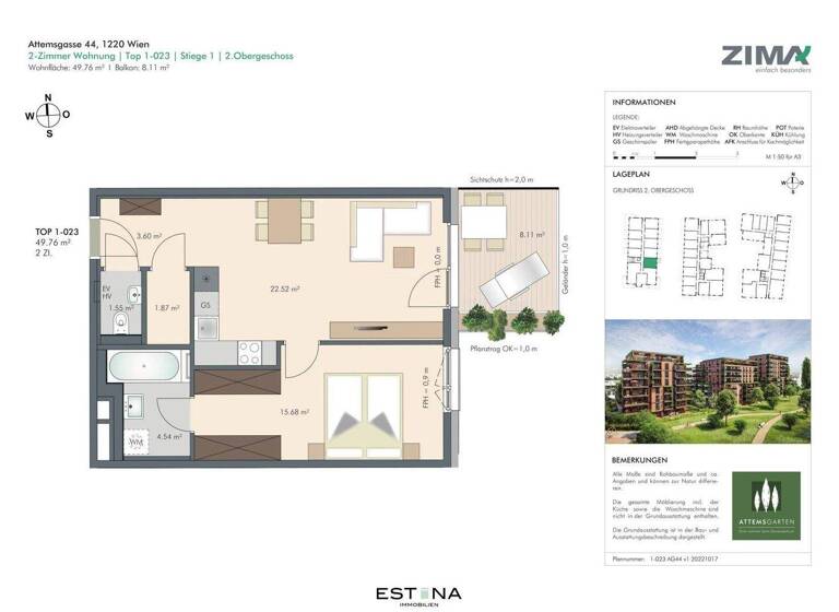 Wohnung zum Kauf - Erstbezug 346.000 € 2 Zimmer 49,8 m² 2. Geschoss Attemsgasse Wien 1220