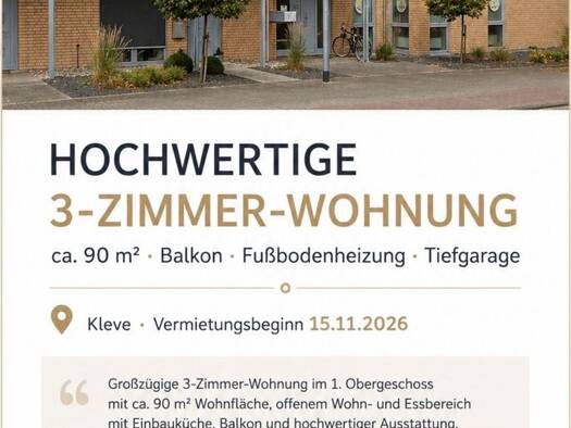 Wohnung zur Miete 1.300 € 3 Zimmer 90 m² Geschoss 1/1 frei ab 15.11.2026 Kleve Kleve 47533