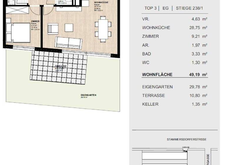 Wohnung zur Miete 734 € 2 Zimmer 49,5 m² EG frei ab 01.04.2026 Stammersdorfer Straße 238 Wien 1210