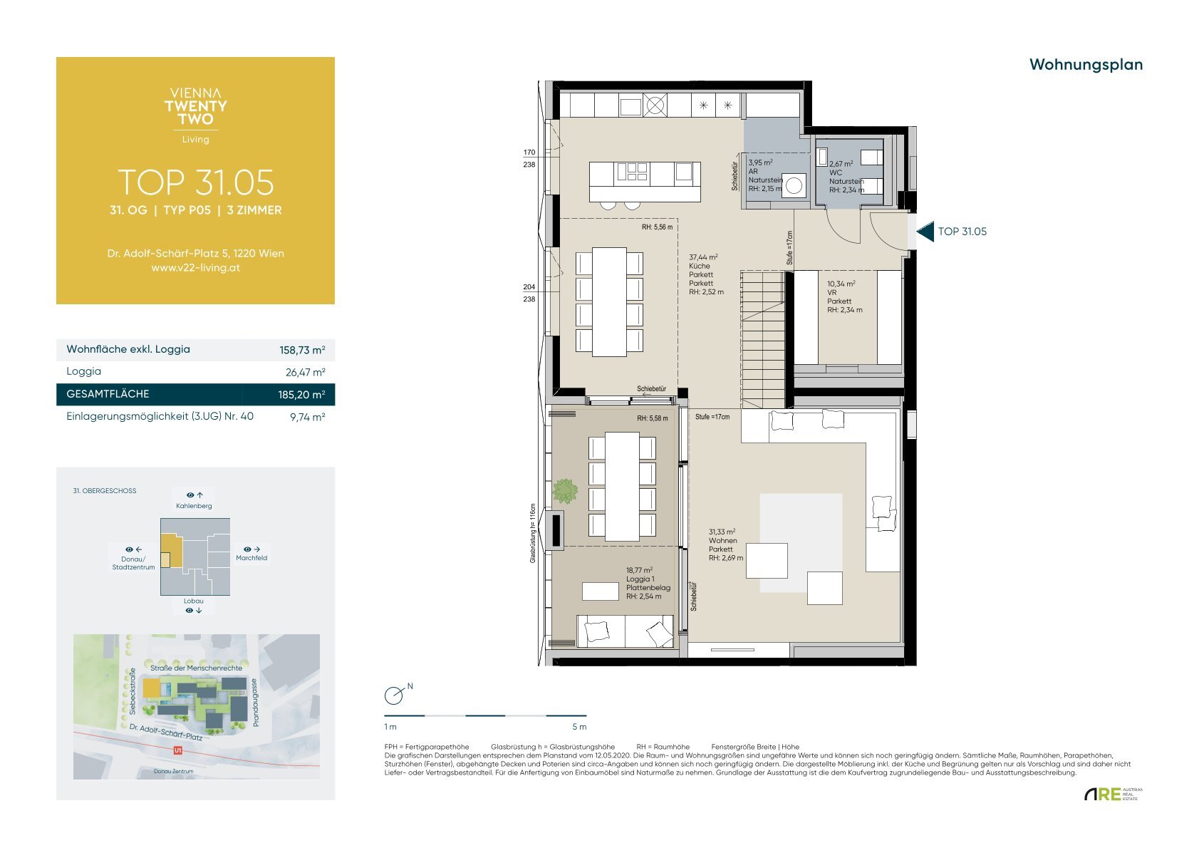 Penthouse zum Kauf 2.595.000 € 3 Zimmer 158,7 m²<br/>Wohnfläche 31.<br/>Geschoss Wien 1220