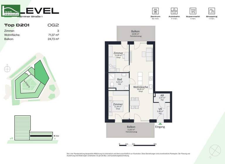Wohnung zur Miete - Erstbezug 789 € 3 Zimmer 71,4 m² 2. Geschoss frei ab 01.05.2026 Kärntner Straße 1 Gries Graz 8020