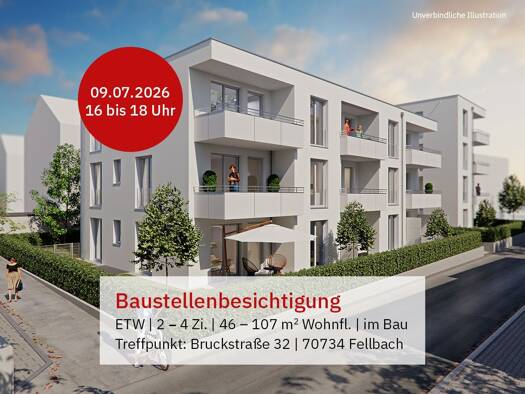 Wohnung zum Kauf - Erstbezug provisionsfrei 328.000 € 2 Zimmer 46 m² 2. Geschoss Bruckstraße 32 Fellbach 70734