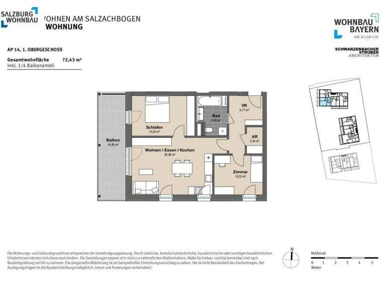 Wohnung zum Kauf - Erstbezug provisionsfrei 425.500 € 3 Zimmer 72,4 m² Tittmoninger Straße 52, 52a, 52b Laufen 83410