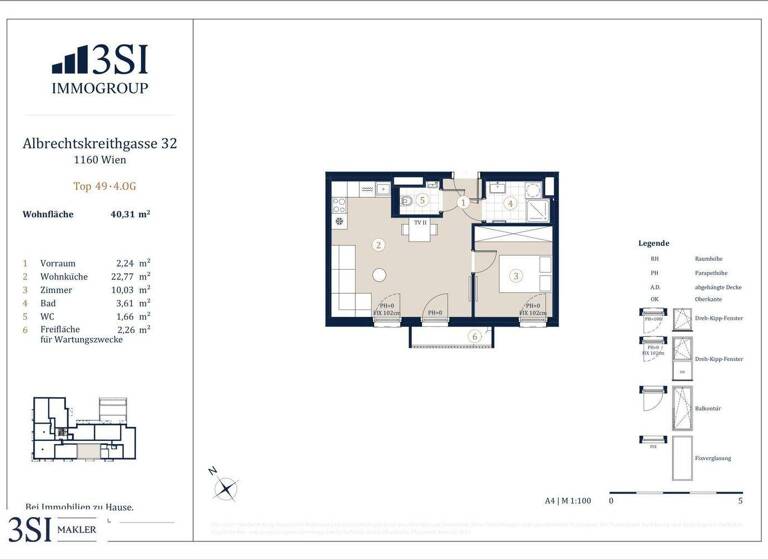 Wohnung zur Miete 810 € 2 Zimmer 40,3 m² 4. Geschoss Albrechtskreithgasse 32-34 Wien 1160