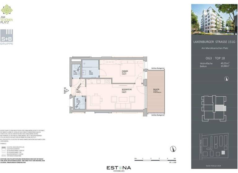 Wohnung zum Kauf - Erstbezug 460.000 € 2 Zimmer 49,4 m² 3. Geschoss Am marokkanischen Platz / Laxenburger Straße Wien 1100
