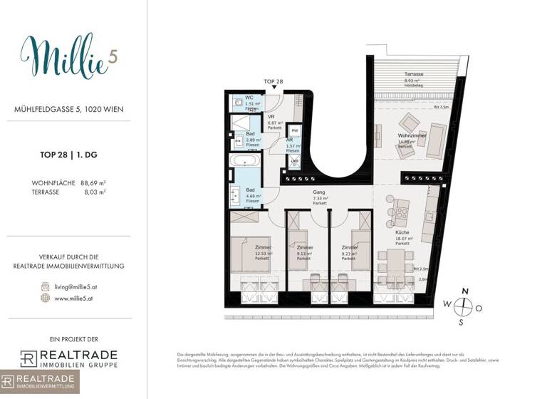 Wohnung zum Kauf 899.000 € 4 Zimmer 88,7 m² 5. Geschoss Mühlfeldgasse 5 Wien 1020