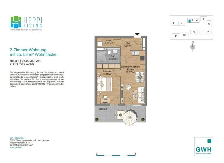 Wohnung zur Miete 731 € 2 Zimmer 57,6 m² 2. Geschoss frei ab 01.04.2026 Vala Lamberger Str. 24 Heppenheim 64646