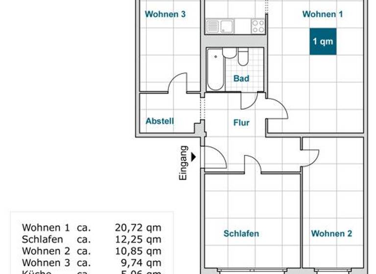 Wohnung zur Miete 651 € 4 Zimmer 77,5 m² 5. Geschoss frei ab 25.04.2026 Spremberger Str. 20 Prohlis-Süd Dresden 01239
