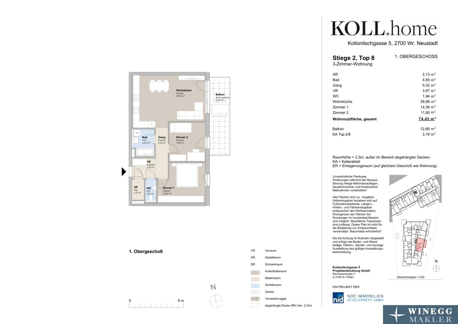 Wohnung zum Kauf provisionsfrei 342.000 € 3 Zimmer 74,4 m²<br/>Wohnfläche 1.<br/>Geschoss Kollonitschgasse 5 Wiener Neustadt 2700