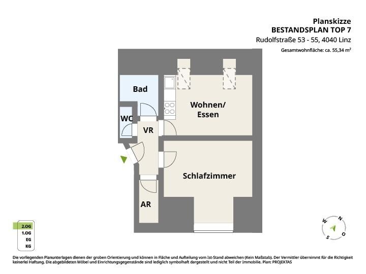 Wohnung zur Miete 567 € 2 Zimmer 55,3 m²<br/>Wohnfläche 01.02.2025<br/>Verfügbarkeit Rudolfstraße 53 - 55 Urfahr Linz 4040