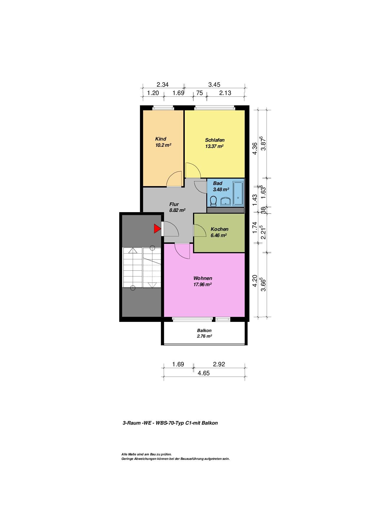 Wohnung zur Miete 390 € 3 Zimmer 62,9 m²<br/>Wohnfläche 3.<br/>Geschoss Hufelandstr. 19 Stadtgebiet Ost Neubrandenburg 17036