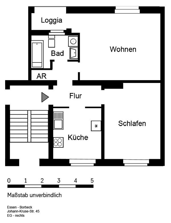 Wohnung zur Miete 510 € 2 Zimmer 53 m²<br/>Wohnfläche EG<br/>Geschoss 01.05.2025<br/>Verfügbarkeit Johann-Kruse-Str. 45 Borbeck-Mitte Essen 45355