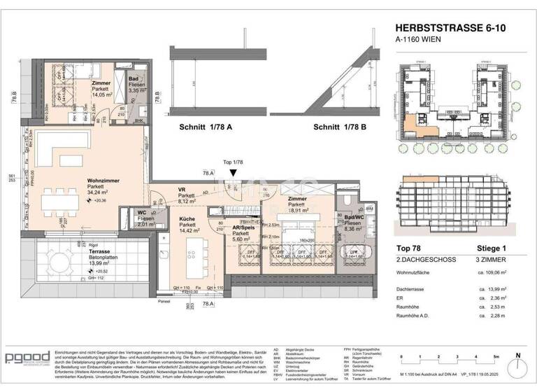 Wohnung zum Kauf 974.100 € 3 Zimmer 109,1 m² 6. Geschoss frei ab 01.09.2028 Wien 1160