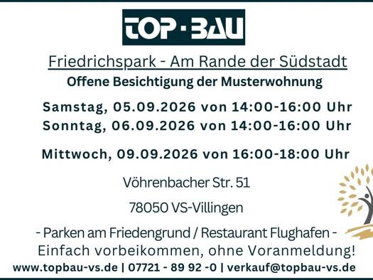 Wohnung zum Kauf - Neubau provisionsfrei 369.300 € 2 Zimmer 70,8 m² Vöhrenbacher Straße Villingen Villingen-Schwenningen 78050