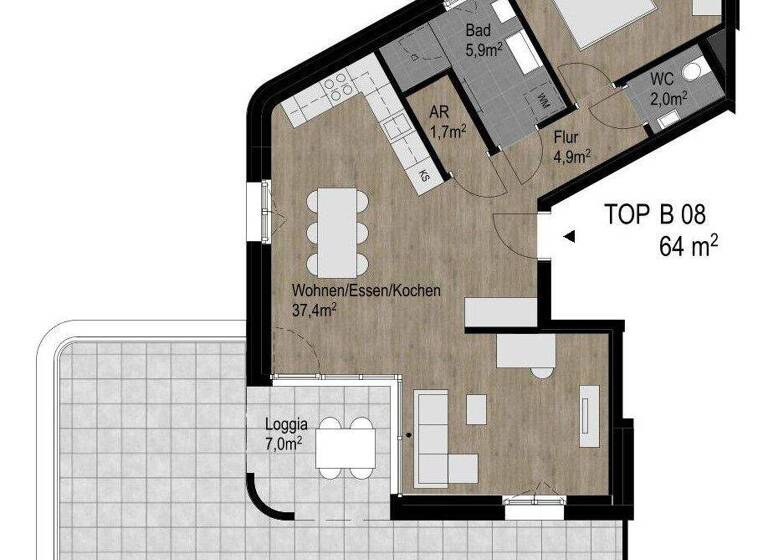 Penthouse zur Miete 1.307 € 2 Zimmer 64 m² 2. Geschoss Jahnstraße 10b Lustenau 6890