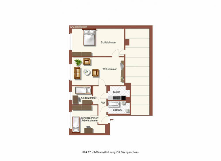Wohnung zur Miete 413 € 3 Zimmer 70,6 m²<br/>Wohnfläche Dachgeschoss<br/>Geschoss Hartmannsdorfer Straße 3 Lübben Lübben (Spreewald) 15907