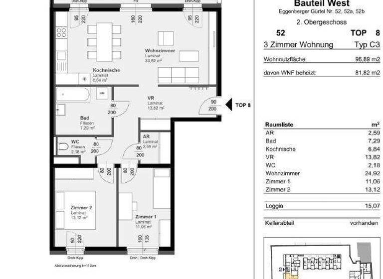 Wohnung zur Miete 614 € 3 Zimmer 81,8 m² Gries Graz 8020