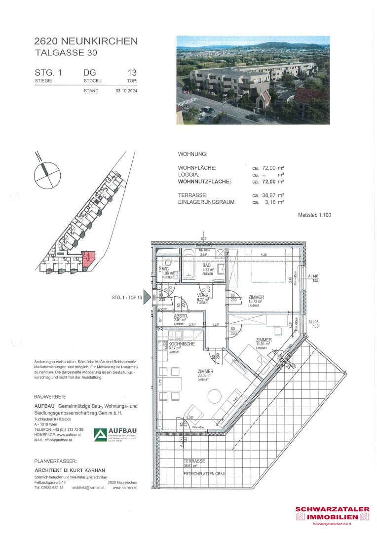 Wohnung zur Miete 963 € 3 Zimmer 72 m²<br/>Wohnfläche 2.<br/>Geschoss 01.03.2025<br/>Verfügbarkeit Talgasse 30 Neunkirchen 2620