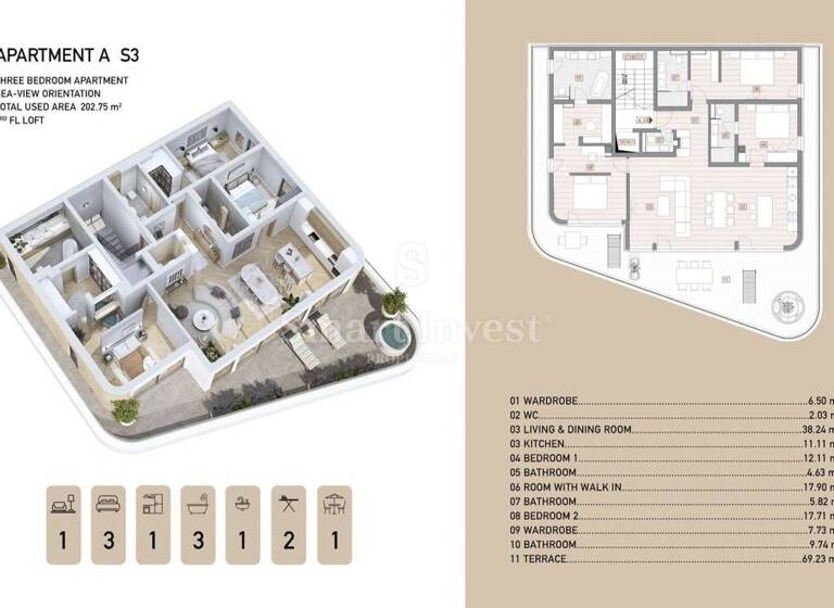 Wohnung zum Kauf 2.100.000 € 4 Zimmer 202 m² 3. Geschoss Centar