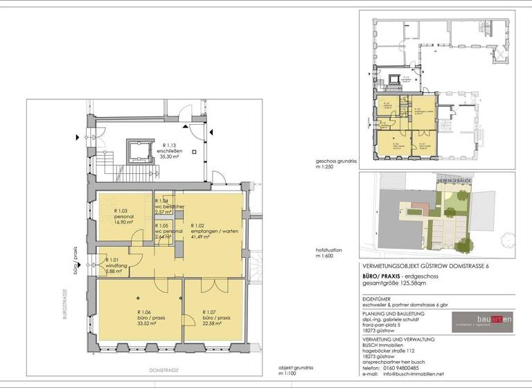 Bürogebäude zur Miete 9 € 3 Zimmer 125,6 m² Bürofläche Güstrow 18273