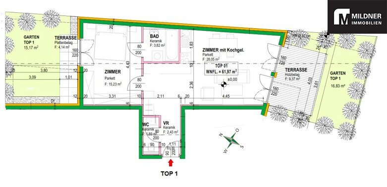 Terrassenwohnung zum Kauf provisionsfrei 269.000 € 2 Zimmer 51,6 m²<br/>Wohnfläche EG<br/>Geschoss Wien 1220