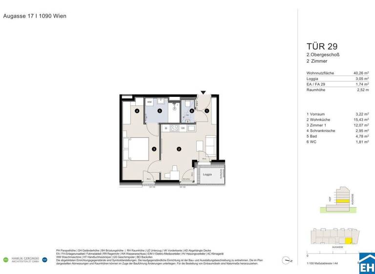 Wohnung zum Kauf - Erstbezug 382.600 € 2 Zimmer 40,3 m² 2. Geschoss Augasse Wien 1090