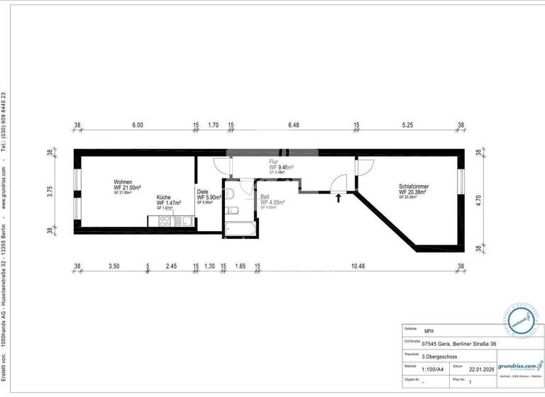 Wohnung zur Miete 450 € 2 Zimmer 62,8 m² 3. Geschoss frei ab 15.03.2026 Berliner Straße 36 Innenstadt Gera 07545