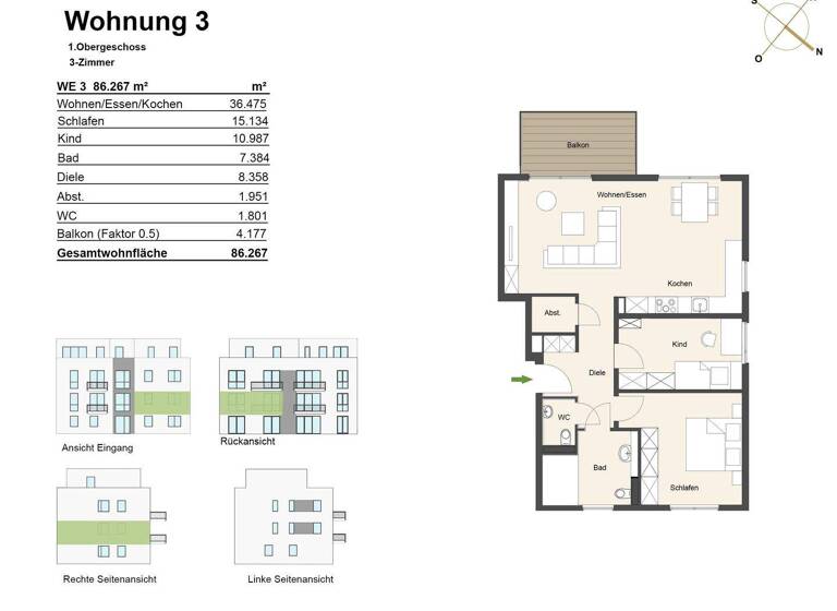 Wohnung zum Kauf - Erstbezug 587.000 € 3 Zimmer 86,2 m² 1. Geschoss Niehl Köln 50735